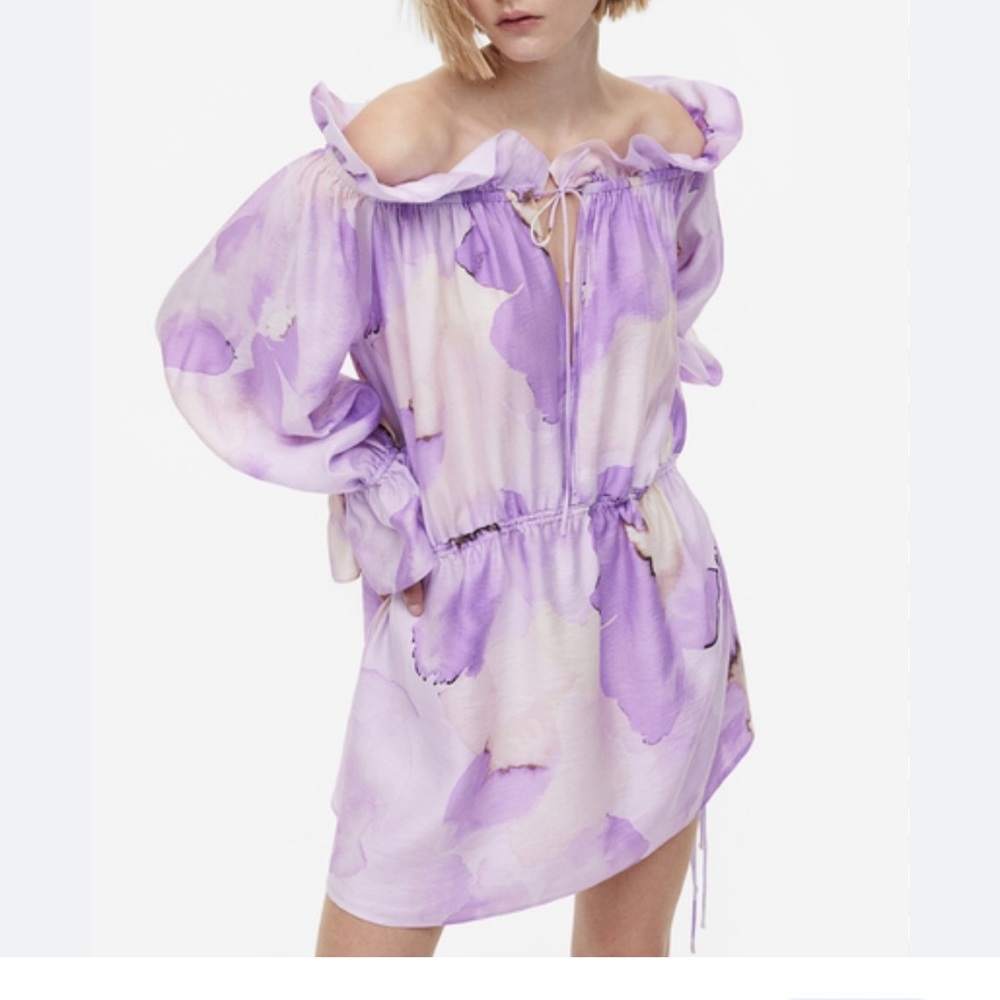 H & M purple oversized off the shoulder dress